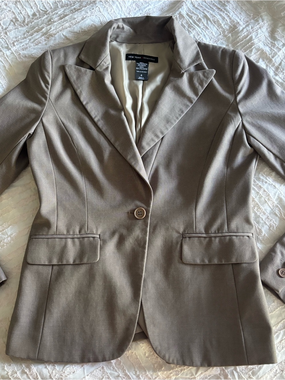 New York & Company Neutral Button Blazer